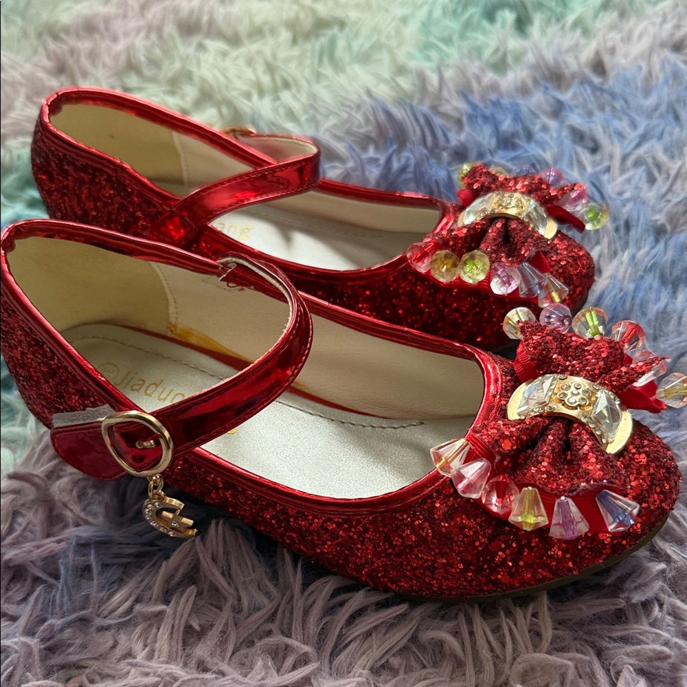 Sparkling Red Kids Dress Shoes with Bow